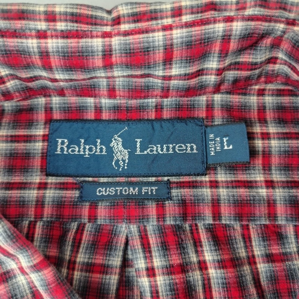 Ralph Lauren Custom Fit Red Plaid Button-Down Shirt Mens Large Long Sleeve EUC - Picture 7 of 16